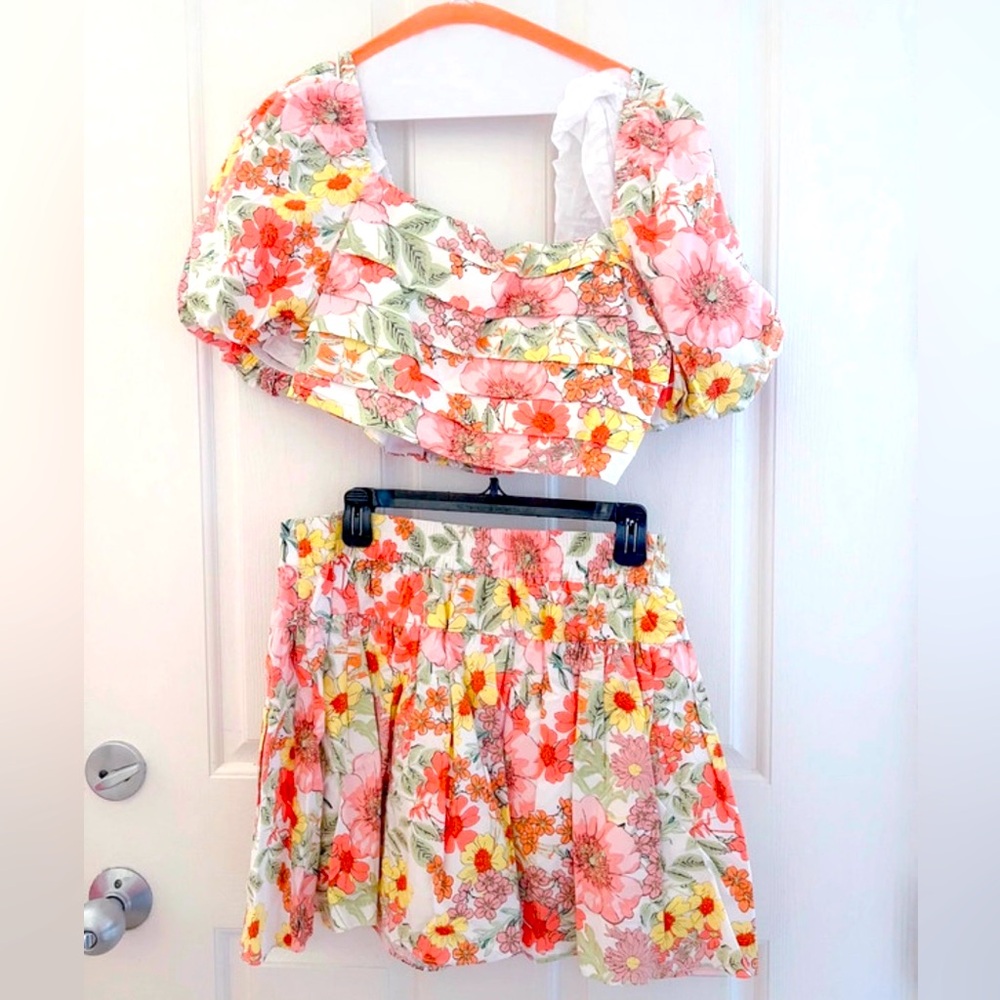 Buddy Love Puff Sleeve Crop/Mini Skirt Two Piece Set